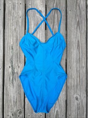 OSCAR DE LA RENTA | VTG Bright Blue 80s 90s High Cut Leg Retro Swimsuit | Size 8